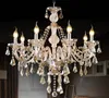 Hem antik LED Cognac Crystal Chandelier E14 -glödlampa LED -ljushållare Pendant Lights Stora lyx El Villa LED -byte LAMP LA2644