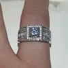 925 Sterling Silver Rodada Gemstone Simulado Diamante Zircon Lado tom Anéis de Noivado Banda de Casamento Jóias para Homens SZ 7-13