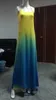 2016 Summer Suit-dress Full Maxi European Printing Camisole Longuette Blue Gradual Change Casual Chiffon Dress Cheap Bodycon Dresses