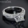 Vecalon 2016 Romantische antike weibliche Ring 2ct Simulierte Diamant CZ 925 Sterling Silber Engagement Hochzeit Band Ring für Frauen