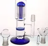 Deep Blue Bong Smoking Water Pipes Honeycomb Percolator and Umbrella Percolator Oil Rigs Glass Pipe Height 29 cm With Joint 18.8mm