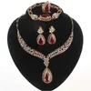 Bröllop tillbehör kvinnor brud 18k guldpläterad pärla kristall halsband armband ring örhängen smycken sätter 3color