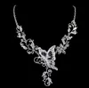 Bridal Flower Butterfly Diamond Necklace Earrings Dangle Set Silver Color Leaf Hollow Out Butterfly Necklace Earrings