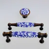 European 96mm bronze dresser white and blue drawer cabinet pull blue flower ceramic handle furniture handles