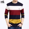 Partihandel-Höst tunn ulltröja för män Märke Kläder O-Neck Fashion Big Striped Pull Male Stickade Cashmere Pullover Män Tröjor 6661