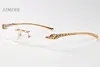 2018 Vintage Designer Sonnenbrille für Männer Frauen randlose Büffelhorn Brille Gold Leopard Rahmen Günstige Sonnenbrille Damen Brillen mit Box