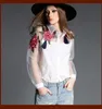 NUEVA LLEGADA MUJER CUELLO ABAJO MODA EURO BORDADO FLORES ORGANZA ALGODÓN BLUSA DE MUJER SEÑORA ELEGANTE CAMISA CASUAL BLUSA