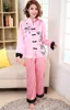 Wholesale- Pink Traditional Chinese Women Silk Pajamas Set Embroidery Pyjamas Suit Home Wear Tang Suit Sleepwear Flower 2PCS M L XL WP002