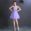 Lavender Tulle Short Bridesmaid Dress With Bow Lace Up 2018 Knee Length Bridesmaid Gowns For Wedding