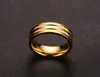 6mm Stainless Steel Gold Color Two Grooved Wedding Rings Free Laser Engraved
