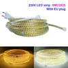 SMD2835 led strip with EU Power plug AC 220V 120 led/M superbright waterproof ip 67 flexible led bar indoor / outdoor decoration