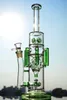 10.3 인치 녹색 스트레이트 튜브 봉 6 암 유리 워터 파이프 버튼 Recycler Dab Rig 유리 무료 배송