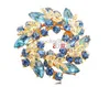 2 Inch Gold Plated Light Blue Crystal Wreath Flower Brooch Pin