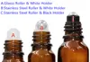 Tjockaste 768pcs / parti 10ml 1 / 3oz Amber glasrulle på flaska Essentiell olja Tom aromaterapi parfymflaska + metallrulle svart hållare
