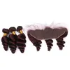 Onda solta # 99J Vinho Tinto Cabelo Humano Brasileiro Tece com Rendas Frontal 4 Pcs Lot Cabelo Virgem Borgonha 3 Pacotes com 13x4 Cheia Do Laço Frontal