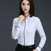 Heiße Bluse Shirt Frauen Baumwolle/Polyester Langarm Blusen Drehen Unten Kragen Shirts Damen Tops Mode Büro Kleidung