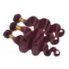 Bundles de tissage de vague de corps de couleur Bourgogne # 99J Vin rouge vierge Remy Trames de cheveux humains Extensions de corps ondulés 3Pcs / Lot