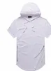 Man Summer Tshirts Longline Curve Hem t shirt Hooded Zipper Design Short Sleeved Casual Tops for Male