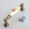 96mm Peony Porcelain Pull Handle Rural Ceramic Drawer skåp Knobs Bronze Dresser Retro modemöbler Handtag Knob251V