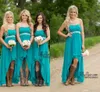 컨트리 신부 들러리 드레스 저렴한 청록색 청록색 시폰 연인 높이로 낮은 구슬 벨트 파티 웨딩 게스트 드레스 드레스 메이드 가운 403