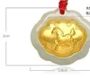 Gold inlaid jade ChangMingSuo zodiac (sheep) charm necklace pendant (talisman)