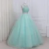 Stunning Mint Ball Gowns Prom Dresses Two Pieces Tulle Luxury Rhinestones Beaded Hollow Back Jewel Sheer Neck Long Party Evening Dress Gowns