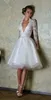 Lace Little White Long Sleeve Wedding Dresses 2017 Deep v Neck Short Bridal Gowns A Line Tiered Knee Length Wedding Dresses220y