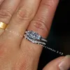 Gevulde ringen 10kt stenen wit gesneden goud SZ5-11 bruiloft prinses vintage Victoria Topaz Diamond CZ Drie Bridal wieck set voor vrouwen Jezee