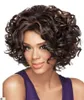 WoodFestival afro kinky curly hair wigs medium length heat resistant synthetic fiber wig women brown mix black color costume fashion
