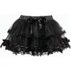 Halloween Weihnachten Lolita Spitze Mesh Zweilagiger Mini Tanz Tu Tu Rock mit Schleifendetails Damen TÜLL Rock Weiß Schwarz Rot Lila