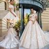 2018 superbes robes de mariée chamapgne légères avec boléro détachable chérie pleine broderie cathédrale train robes de mariée sur mesure