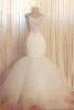 Fabulous 2016 Sexy Sweetheart Backless Tulle Mermaid Bröllopsklänningar Puffy Modest Lace Beaded Long Bridal Gowns Custom Made EN73010