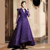 Elegant Purple Long Sleeve Lace Evening Dresses 2017 V Neck Saudi Arabic Formal Dress Backless High Low Special Occasion Gowns
