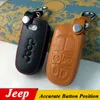 Genuine Leather Car Keychain Key Case Cover for Jeep 2011- 2014 2015 Grand Cherokee 2/3/4 Buttons Smart Car Key Chain Rings