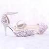 Splendide scarpe da sposa con strass rosa Scarpe a punta con tacco sottile Scarpe da festa per matrimoni Sandali estivi in cristallo con cinturini alla caviglia