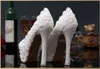 2016 Zapatos de boda de encaje con tacones altos 14 cm 12 cm 10 cm Cristales Perlas Zapatos de fiesta nupcial Zapatos de noche de envío rápido