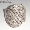 Vecalon Fashion Pave set 140 pezzi Anello con fede nuziale di fidanzamento con diamante simulato Cz per donna Anello da dito in oro bianco 10KT