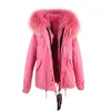 2017 new fashion women luxurious big raccoon High quality true collar coat with fox fur hood warm winter jacket liner parkas long top