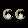 2017 New High Quality Lady Gold Earrings Romantic Moon Pearl Pearlings Ladies Fashion Zircon Party Earrings Jewelry8886705