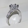 Vecalon flor jóias anel redondo 3ct simulado diamante cz 925 esterlina anel de banda de casamento de casamento de prata para mulheres