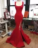 Red Scoop Neckline Evening Gowns 2017 Side High Split Mermaid Prom Dresses Satin Floor Length Formal Party Dresses Free Shipping