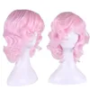 WoodFestival short curly pink wig cosplay anime costume synthetic wigs heat resistant lolita women oblique bangs5329104