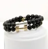 Hurtownie Real Gold Platinum Plated Metal New Barbell 8mm A Grade Black Onyx Stone Fitness Fashion Dumbell Bransoletki