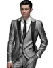 Senaste Design One Button Silver Grey Groom Tuxedos Peak Lapel Bästa Man Groomsman Män Bröllopskläder (Jacka + Byxor + Vest)