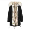 Jazzevar brand Light pink Grass rabbit fur liner long Washed shell blue demin long jackets snow parka