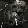 Máscaras de festa preto prata branco ouro diamante metal casal amantes masquerade máscara conjunto homens mulheres cisne fantasma halloween festa de casamento 238q