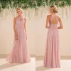 2020 cordón de la gasa Nueva Jasmine Blush rosa nupcial vestidos de dama estilo de país de cuello halter de cuerpo entero partido formal Prom Vestidos por encargo