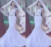 Illusion Mermaid Abito da sposa Spedizione gratuita Sheer Neck Applique in pizzo perline Abiti da sposa di lunghezza del pavimento di alta qualità su misura