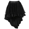 Kvinnor retro ruffle kjolar lolita blommig spetsöverdrag och voluminerande skiktade hi-lo mini kjol plus size party korsett kostym kjol