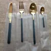 JK Home 4 Stks / partij Luxe Rvs Stainware Set Black Hand Gold Top Steak Mes Lepel Vork Set Westerse servies